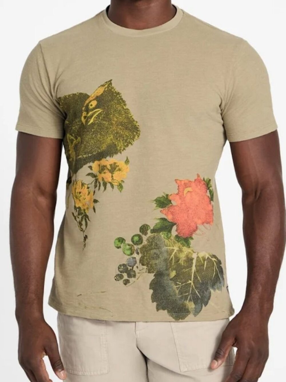 GUESS Crafted Flower Graphic T-Shirt Men’s XL NWT Taupe